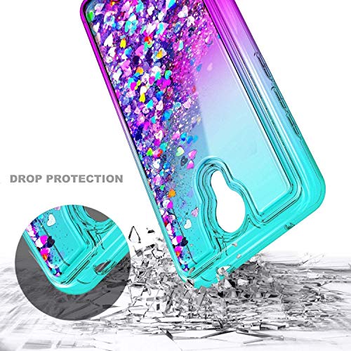 Nznd Case For At&T Calypso (U318Aa) /Cricket Vision 3 With Tempered Glass Screen Protector, Sparkle Glitter Flowing Liquid Women Girls Kids Cute Phone Case (Aqua/Purple) #TOP3