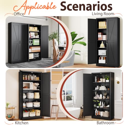 Image of PAOFIN 71 inch Black Metal Storage Pantry Cabinet