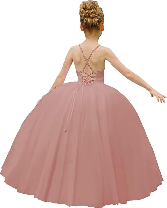 Flower Girl Dress Crossed Straps Lace Wedding Dresses Party Bridesmaid Ball Gown