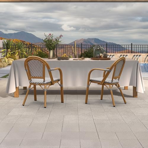 Image of PURPLE LEAF French Outdoor Bistro Armchairs Set of 4, Bamboo Finish, Gray
