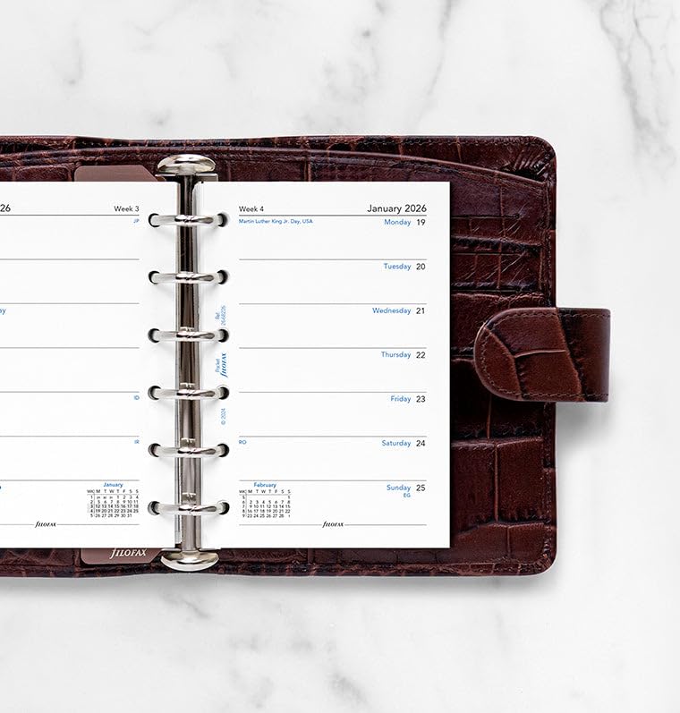 Filofax Taschenkalender 2026, 1 Woche auf einer Seite, Nachfüllpackung, Englisch, 8,9 cm x 12 cm