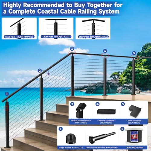 Image of 20 Pack 0.35 inch ID T316 Angle Washers Max for 5 /16 inch Cable Railing Hardware, Marine Grade Stainless Steel 33 Angle Beveled Washers for Stair Deck Metal Wood Aluminum End Posts, Black