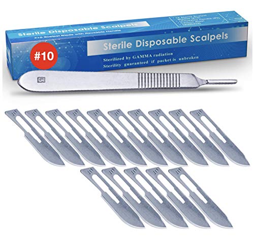 15 Pack Surgical Blades 10 and Stainless Steel Scalpel Handle, Size 10 Scalpel Blades with Surgical Knife Scalpel, High Carbon Steel Dermablade Surgical #10 ? Box of 15 Blades +1 Handle