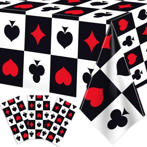 Haimimall 3Pcs Casino Theme Party Decorations Poker Tablecloth Poker Plastic Disposable Table Cover Large Size 54 x 108 Inch Rectangular Tablecloths for Game Birthday Picnic Supplies