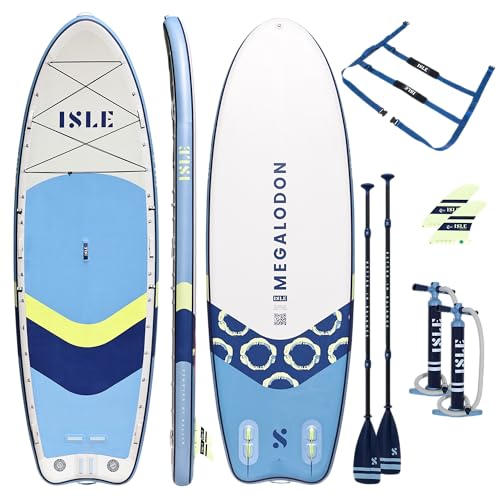 ISLE Megalodon Inflatable Stand Up Paddle Board & iSUP Bundle Accessory Pack - Durable, Lightweight, Stable — 15' L x 56" W x 8" (Slate/Lumin/Navy, 15')