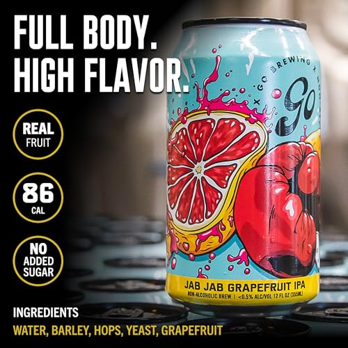 Image of Go Brewing Jab Jab Grapefruit IPA, NA Beer, 12 Pack (12 oz) | Small-Batch Craft Brew, Low-Calorie, Classic Ingredients, Bold Smooth Finish, Any Occasion