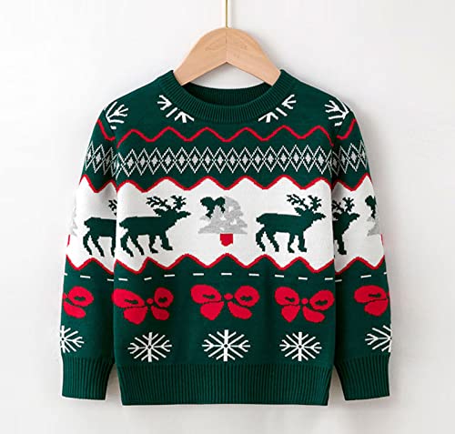 Toddler Girls Boys Christmas Sweater Long Sleeve Pullover Reindeer Crewneck Knitted Sweaters (Green, 4-5 Years)2