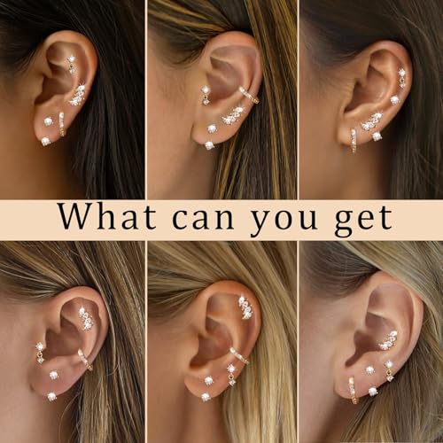4 Pairs 14K Gold Stud Earrings for Women,Flat Back Earrings Dainty Small Gold Hoops Jewelry Cartilage Earrings for Women2