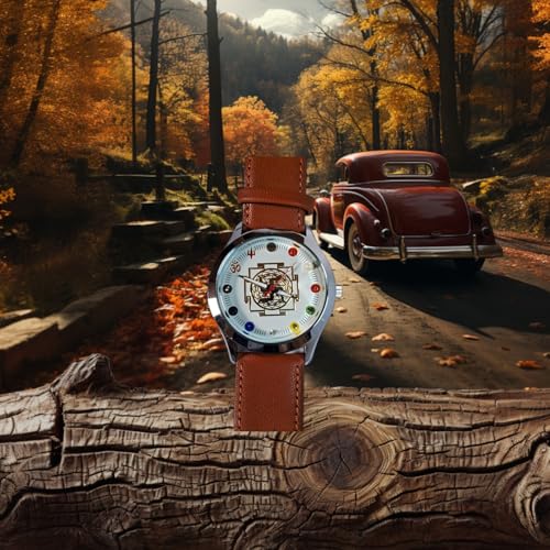 Image of Boys Astro Navagraha Analog Watch for Vastu Dosh Nivaran, Good Luck, Money Flow,Mind Balance and Concentration Your Focus, dial Color -Multicolour, Band Color-Tan