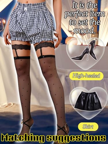 Image of ShawGobow Heart Thigh High Stockings,Petite Size Sheer Mesh Garter Stocking,Sexy Knee Highs For Women Vday Date Fits 00-6