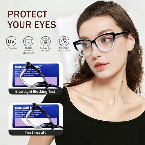 Image of Henotin Reading Glasses for Women, 2 pack Fashion Oversized Blue Light Readers for Women, Spring Hinge Cat Eye Glasses