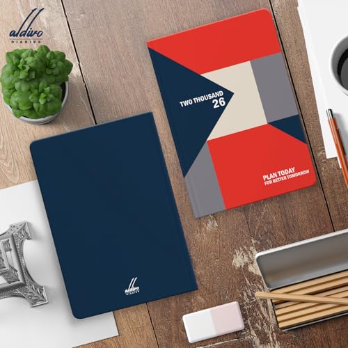 Image of ALDIVO Paper Cover Hard Bound New Year Diary 2026 | A5 Size 365 Days 2026 Daily Planner Diary with Dates, Calendar, Month Cut Index and Bookmark For Office, Personal and Corporate Use (AD612)