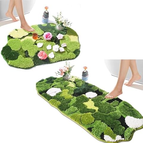 Hifuwan Shag Moss Bathroom Runner Rug 20"x43" and Moss Bathroom Rug 20"x32" Bundle Cover