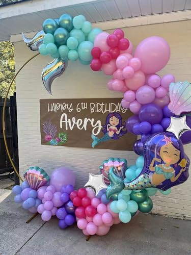 Image of Mermaid Tail Balloons and Seashell Star Balloons for Baby Shower Mermaid Sea Themed Birthday Party Decorations Supplies