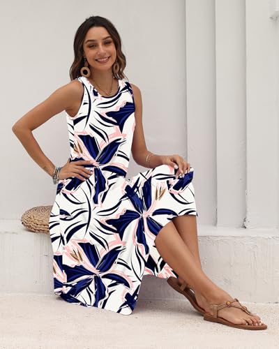 Image of AUSELILY Women's Summer Dresses Casual Sleeveless Midi Tank Beach Dress | Women's Asymmetrical Hem Sundress with Side Pockets, Great for Beach, Vacation & Daily Wear