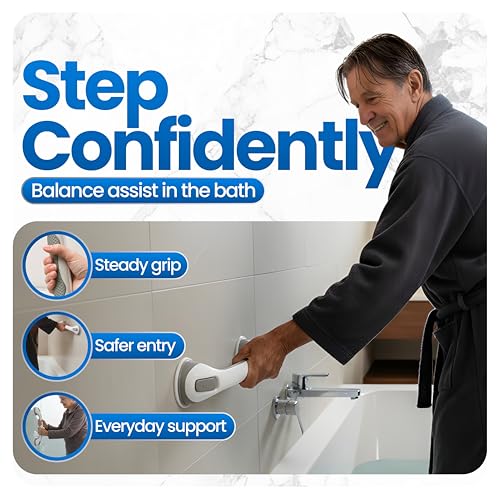 Safe-er-Grip Changing Lifestyles Suction Cup Grab Bars For Bathtubs & Showers; Safety Bathroom Assist Handle, White & Grey, 16 Inches - Image 4