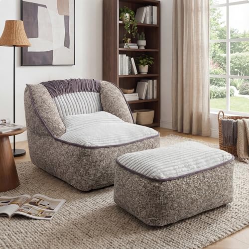 LELEFIDO Sillón de relax para salón, cómodo sofá acolchado con reposapiés, moderno chaise longue grande de felpa para interiores, sillón de lectura perfecto para salón, dormitorio y apartamento