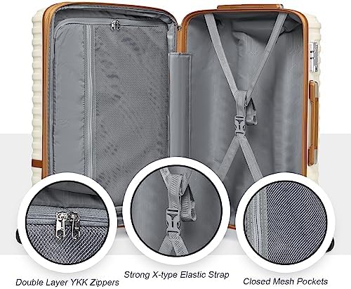 Joyway 3 Piece Hard Shell Spinner Luggage Set with TSA Lock, 38L Expandable Carry On Suitcase, White Brown, 20 Inch 5
