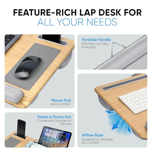 Image of Big Lap Desk Pillow | Wooden Laptop Stand | Portable Lap Desk for Home, Office, and Travel Comfortable workspace for Maximum Productivity (Big)