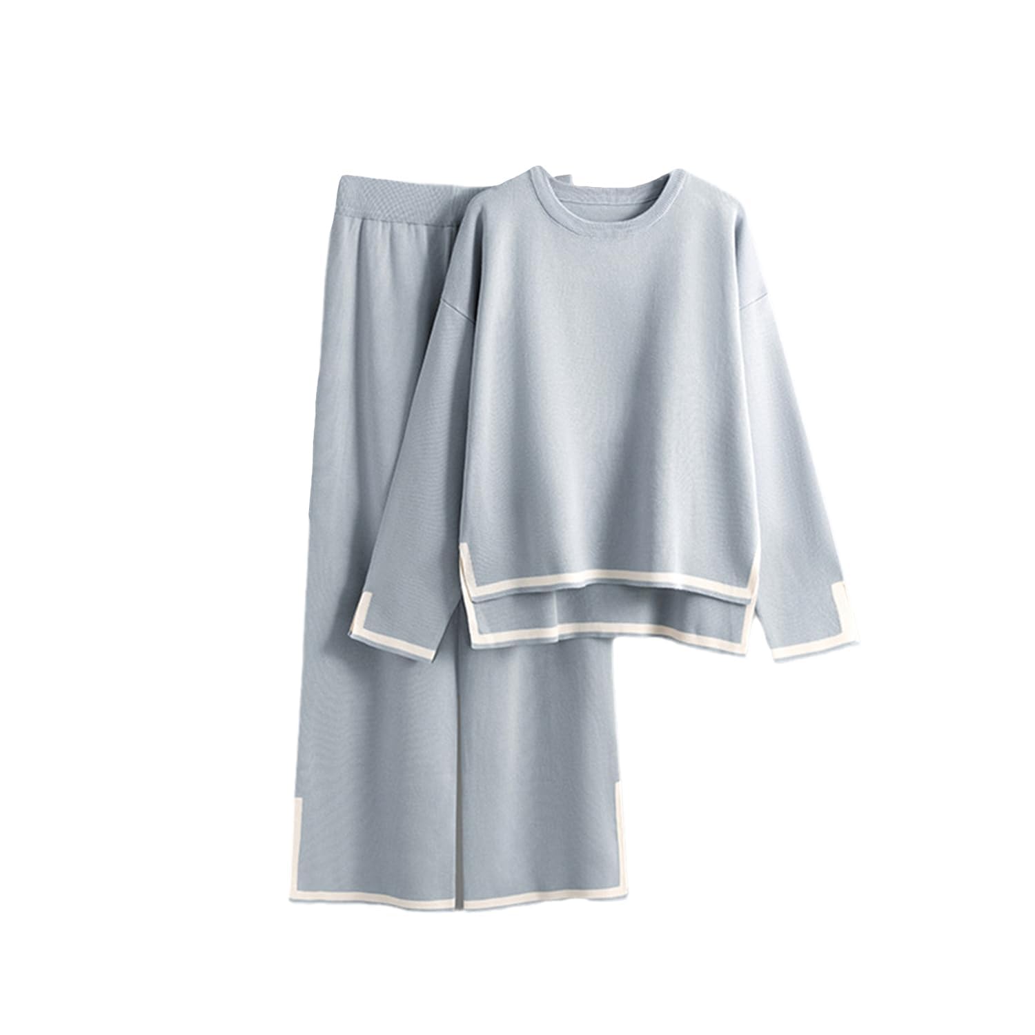 Tuta da donna in maglia, 2 pezzi, tuta da jogging, maglione, pantaloni a gamba larga, tuta da jogging alla moda, set da jogging per ragazze