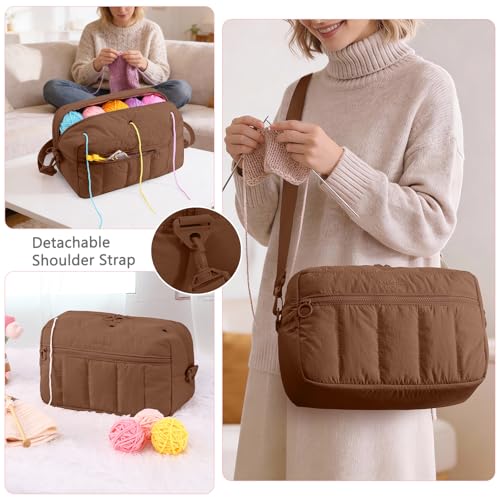 Image of MYBAGZIGN Crochet Bag Organizer for Yarn & Hooks, Large Capacity Yarn Storage Bag with Yarn Holder Holes, Portable Crochet & Knitting Bag for Crocheting on the Go, Craft Travel Bag Gifts for Women