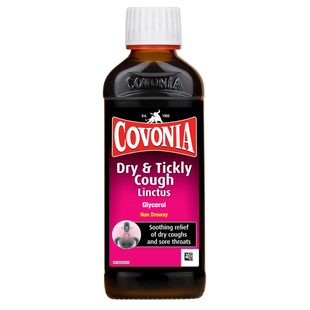Covonia Dry & Tickly Cough Linctus, Soothes And Provides Relief From Dry Coughs And Sore Throats, Non Drowsy, Cough Syrup, Suitable For Vegetarians,Cold And Flu Relief, 150ml (Always read Label First)