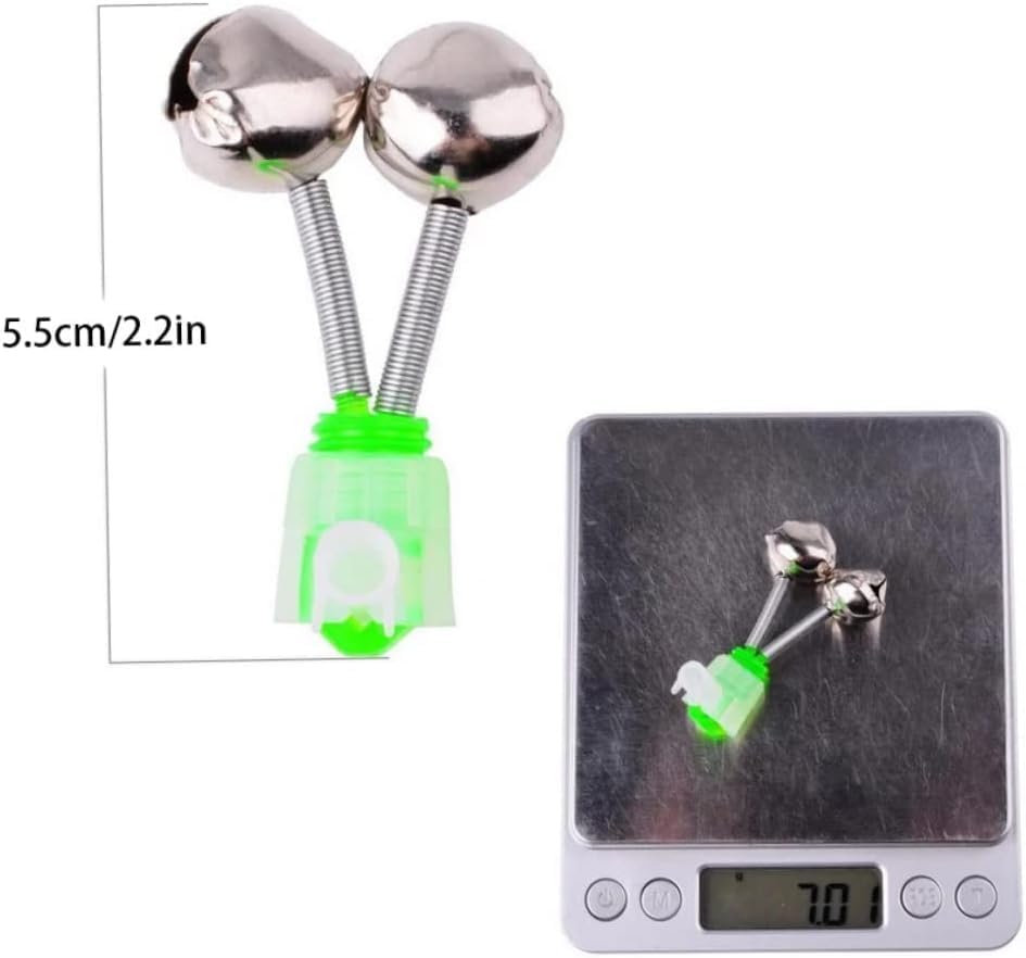 aoukoslt 10 Pcs 1.89 Inch Silver Fishing Rod Bells Double Bell Green Galvanized Fish Bite Alarm Portable Reusable Bite Indicator for Night Fishing Bite Indicators, Fishing Bells
