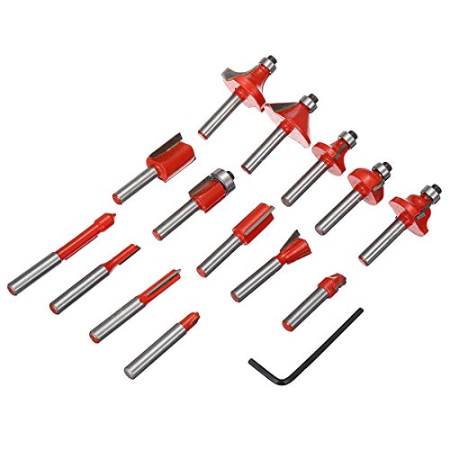Fase Router, Holzfräser 15-teiliges 1/4-Zoll-Schaft-Wolframkarbid-Fräser-Set for Holzschneider