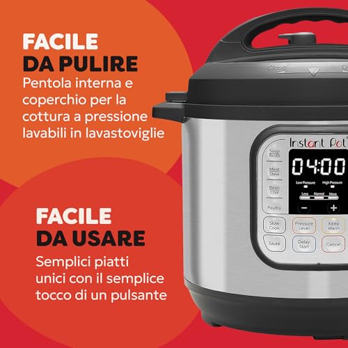Instant Pot Duo 7-in-1 Pentola a Pressione / Vaporiera / Scaldavivande in Acciaio Inossidabile Spazzolato, Adatta a Cucinare Riso, Zuppa, Verdura e Yogurt a Cottura Lenta, 5,7L - immagine 6