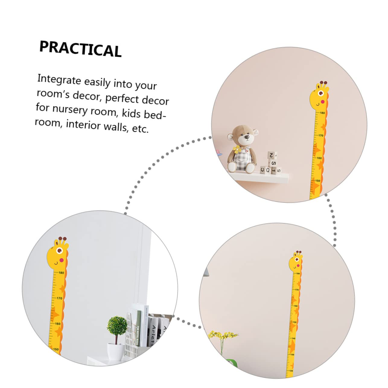 RORPOIR 4Pcs Removable Giraffe Height Growth Chart Wall Decals for Decor Self Adhesive Nursery Wall Stickers for Bedroom Fun Measurement Chart for Boys