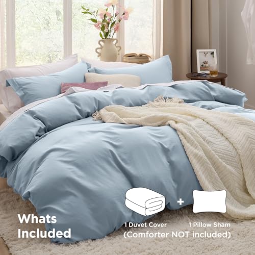 Image of Bedsure Celestial Blue Twin Duvet Cover - 2 Pieces Prewashed Extra Soft Bedding Set, Includes 1 Duvet Cover Twin Size 68x90 Inches with Zipper Closure & 1 Pillow Sham, Comforter Not Included