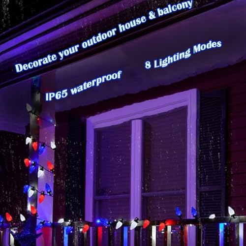 L Lampop SL-50L-STRAWBERRY-MC 4Th Of July Decorations C7 Bulb Solar String Lights Outdoor Waterproof 50 Led Red White Blue Solar Lights For Independence Day President Memorial Day Christmas Party Patriotic Decorations thumb #7