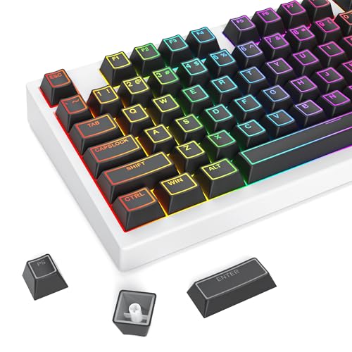Ussixchare PBTシャインスルーキーキャップ ブラック 142キー フレームバックライト ダブルショット Cherryプロファイル フルサイズ カスタムキーボードキーキャップセット メカニカルゲーミングキーボード用 (Frame Black)（Amazon）