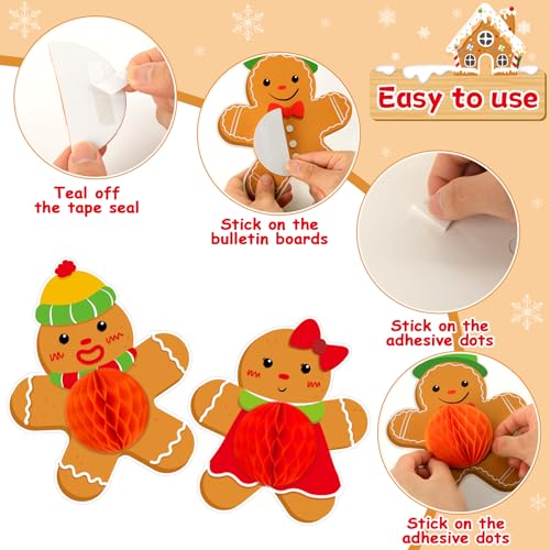 Image of 3D Christmas Honeycomb Bulletin Board Gingerbread Bulletin Board Set Christmas Classroom Decorations Gingerbread Winter House Paper Cutouts for Xmas Winter Holiday Home School Classroom Wall Decor