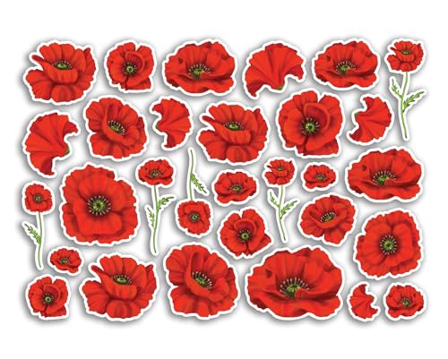 A4 Sticker Sheet Poppy Vinyl Stickers - Poppies Flowers Floral Watercolour Girls Women Friend Scrapbooking Wheelie Bins Decal #81464