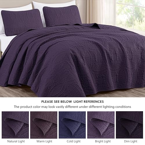 Image of Chezmoi Collection Austin 3-piece Oversized Bedspread Coverlet Set (Queen, Purple)