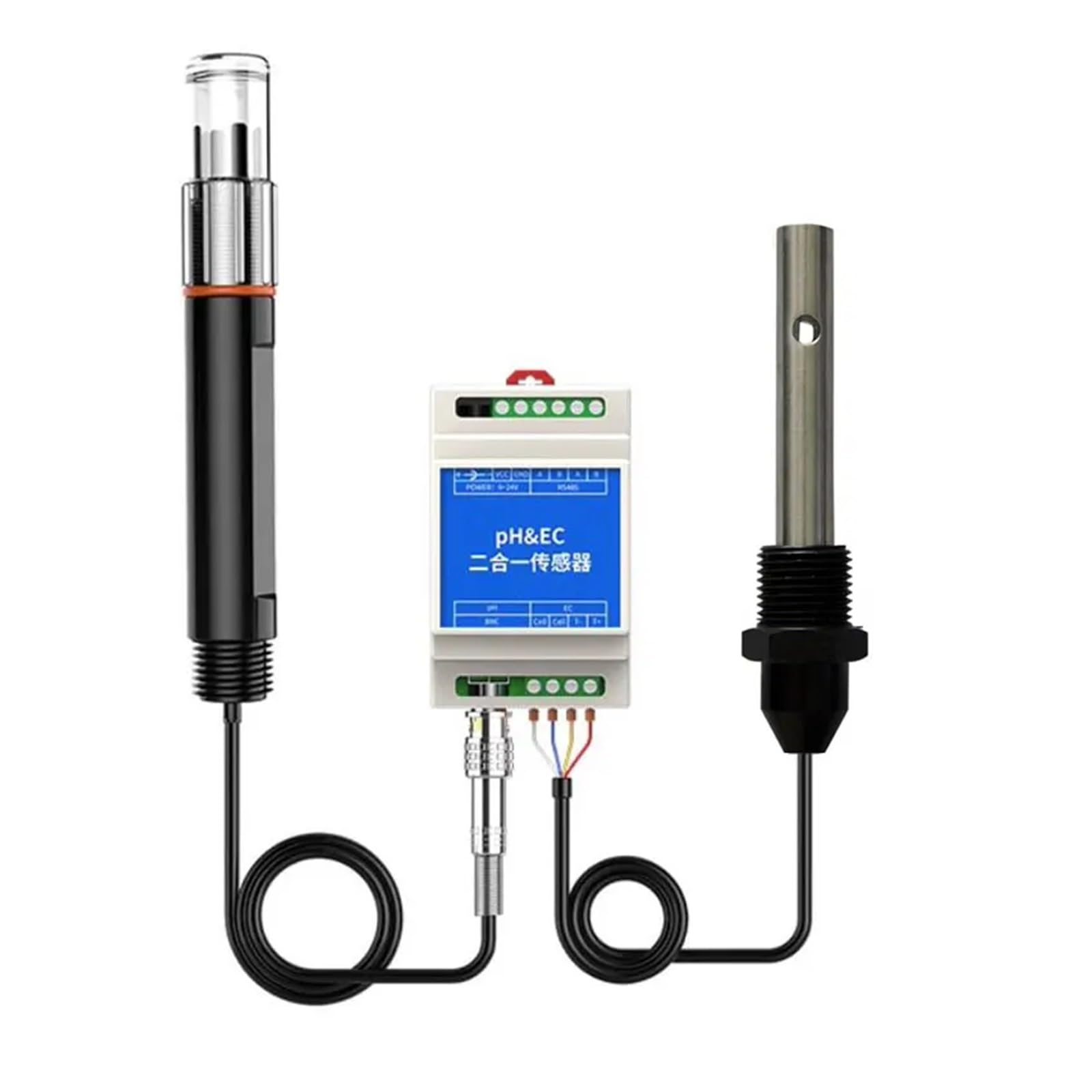 KOSBO Transmisor de PH y EC 2 Canales 2 en 1, analizador de conductividad de PH, sonda montada en riel RS485 Modbus RTU, acuicultura Industrial en línea(Set 3)