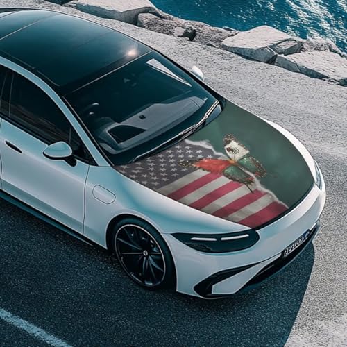 Image of Mexican Flag Car Hood Cover All Weather Protection Automotive Exterior Accessories Universal Fit Hood Covers for Cars, Trucks, SUV, or Van Full Coverage Decor