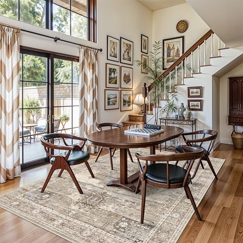 RUUGME Washable 6x9 Area Rug - Vintage Area Rugs with Non Slip Backing Stain Resistant Carpet for Bedroom Dining Room Indoor Soft Carpets Home Decor Decoration Mat for Bathroom 6x9 Beige