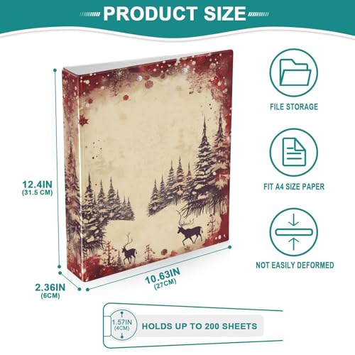 Image of 3 Ring Binder Retro Christmas Tree 1.5 inch Binders Three Ring Binders with Clipboard Fit 8.5'' x 11'' Paper 3 Interior PVC Clear Pockets for Office Supplies
