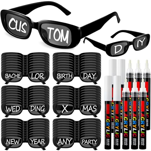Image of Flutesan Personalized Rectangle Sunglasses with Marker Pens for Adult DIY Custom Birthday Wedding