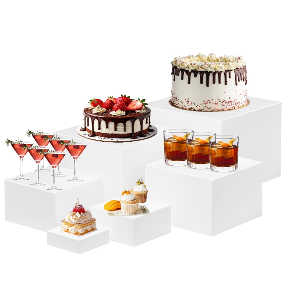 Présentoir Buffet en Acrylique Blanc - 6 Rehausseurs de Buffet Gradués, Supports à Gâteaux Empilables pour Apéritif, Desserts, Décoration de Mariage et Anniversaire