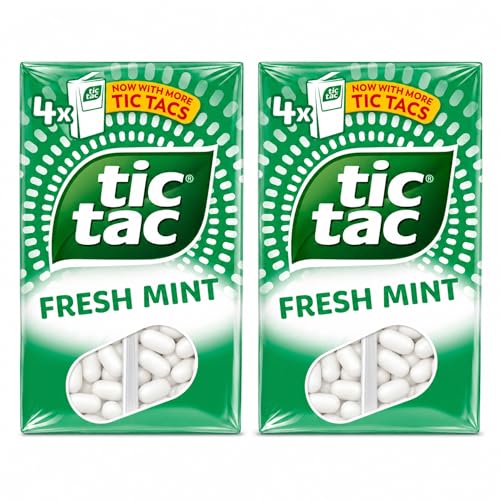 Tic Tac Fresh Mint Multipack 8 Boxes (2 x 4 Packs) Refreshing Mint Sweets Pocket Size Breath Freshener Sugar Coated Mints for Everyday Freshness