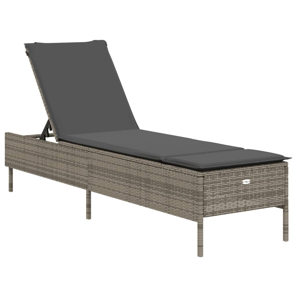 Tumbona de polirratán con cojín, color gris, 198 cm | Cómoda tumbona para el jardín o la terraza con respaldo ajustable en 5 posiciones y acolchado lavable.