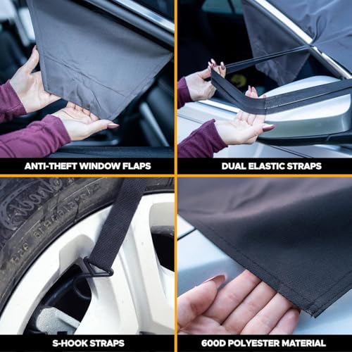 Image of EcoNour Windshield Cover for Ice and Snow | Enhanced 600D Oxford Fabric Windshield Frost Cover for Car | Water, Heat & Sag-Proof, Windproof Double Strap Design for All-Weather Protection 69x42 Inch