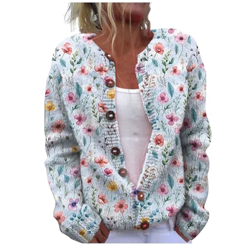 Ydsxlp Strickjacke Damen mit Knöpfen Casual V-Ausschnitt Langarm...