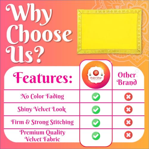 Image of Bhakti Lehar (9 x 13 Inch) Plain Yellow Velvet Pooja Aasan for God Idol /Chowki Aasan Kapda Cloth for Temple Shelf Home Mandir, Ganesh Baithak and God Idol Sitting - Pack of 2