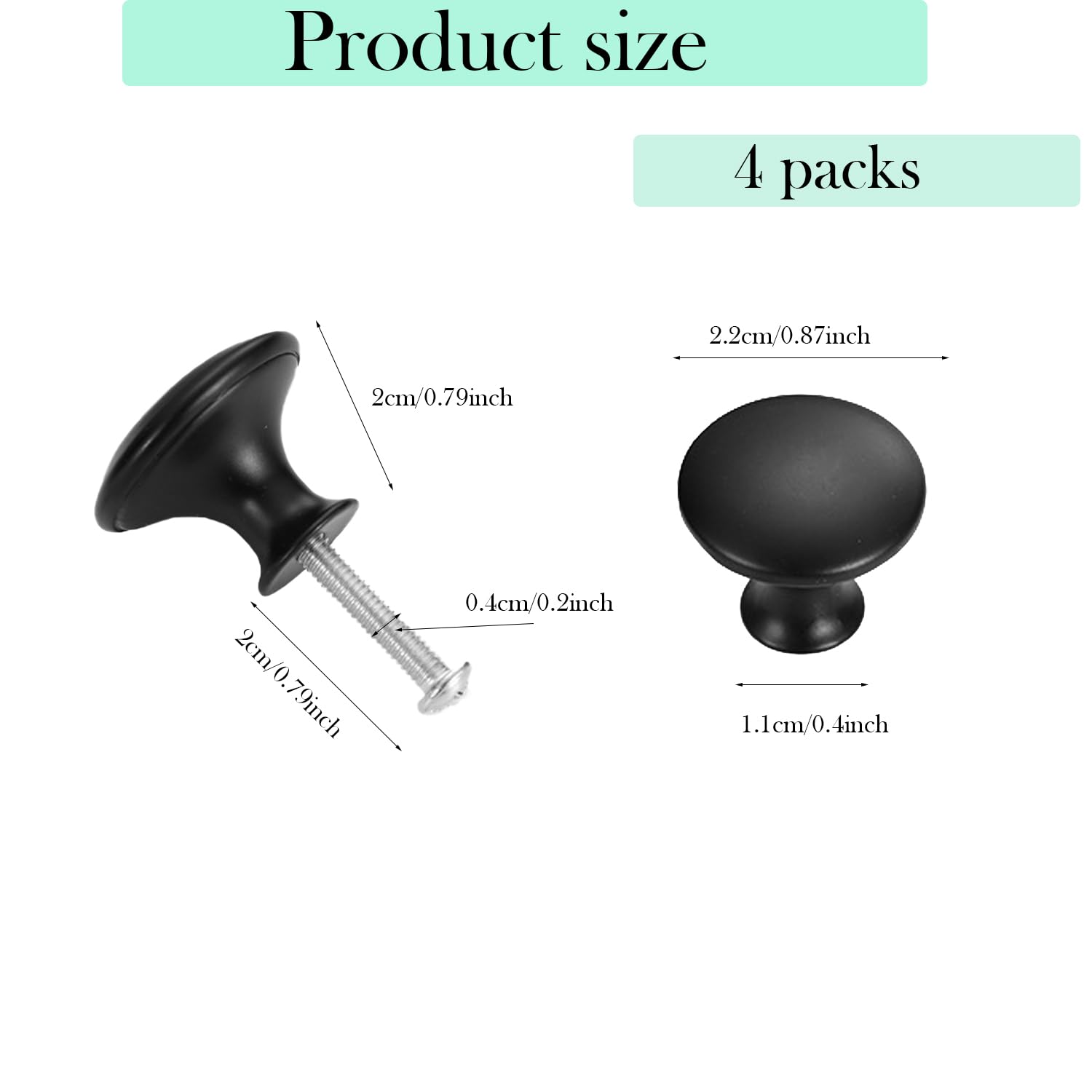 4 Pack Brushed Nickel Cabinet Knobs, Black - Image 2