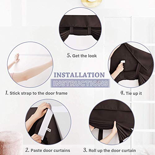 RYB HOME Tricia Door Curtain - Blackout Curtain Room Darkening Privacy Tie up Window Drape for Patio/Sidelight Glass Door Blind, W 26 x L 69, 1 Pc, Brown