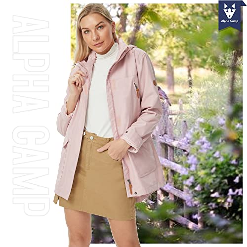 Alpha Camp Women's Breathable Waterproof Jacket With Hood Windbreaker All Weather Long Softshell Rain Jacket #TOP1
